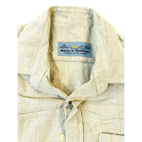 Raja's Linen Shirt Mens LG Raw Slub Textured Short Sleeve Vintage 90s Bangkok - Picture 2 of 7